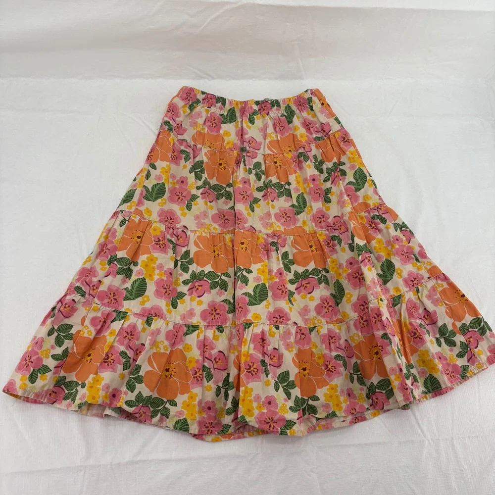 Gymboree Girls Orange Pink Floral Tiered Cotton Maxi Skirt Size 7 Vintage 2007